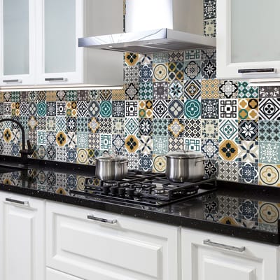 Zelfklevende tegelmuurstickers voor keuken en badkamer - 30 RAVIO cementtegelstickers - 30 stickers 15x15cm