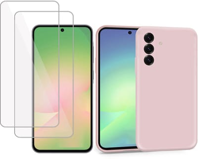 ChiGuard Hoesje & 2x Screenprotector geschikt voor Samsung A56 / A36 – Gehard Glas Cover - Suède Case Rose
