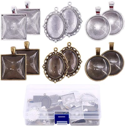 72 Stuks Ronde, Ovale en Vierkante Hangertjes met Glazen Cabochon voor DIY Sieraden Maken en Ambachtelijke Projecten