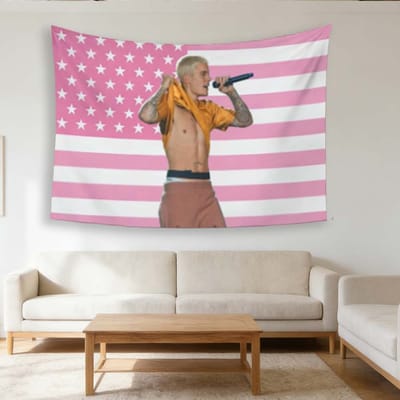 1 Stuk Pop Rapper J-Justin B-Bieber Amerikaanse Vlag Wandkleed, Kamerdecoratie, Geschikt Voor Fan Kamers En Feesten Grote Maat 40X60cm