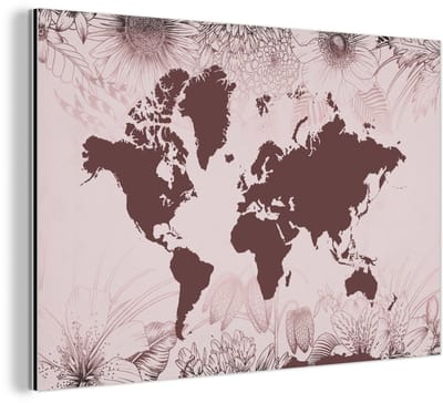 Aluminium schilderij 180x120 cm - Wanddecoratie metaal - Wereldkaart - Bloemen - Paars - Metalen muurdecoratie woonkamer - Decoratie industrieel - Foto op dibond - Industriële accessoires slaapkamer