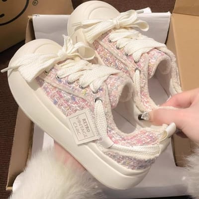 Dames Chunky Canvas Schoenen Zomer Vetersluiting Platform Ademende Sneakers Retro Mode Tennis Skateboard Schoenen De Mujer 40 roze