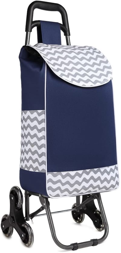 Opvouwbare boodschappentrolley - Winkelwagen met wielen - Boodschappen vervoeren - 6 geruisloze wielen - 31 liter inhoud - Marineblauw