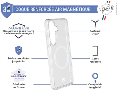 Force Case, Hoesje geschikt voor Samsung Galaxy S25 - Versterkt Magnetisch 3m Made in France, Transparant