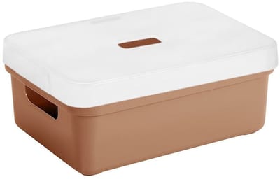 Sunware Opbergboxen met transparante deksel - 1x stuks - kastmanden - terra - 9 liter - kunststof - 35 x 25 x 12 cm - Opbergers