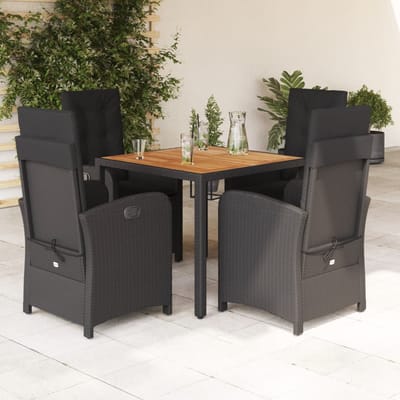 vidaXL - 5-delige - Tuinset - met - kussens - poly - rattan - zwart