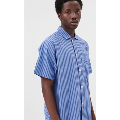 Tekla Unisex Poplin, Short Sleeve Shirt Boro Stripes Maat: XXS | Nachtmode Outlet | Unisex | Blauw