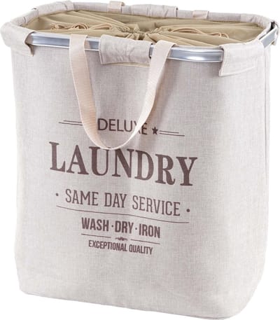 Wasmand MCW-C34, Wasmand met trekkoord Wasmand met trekkoord, 2 compartimenten Handgreep 54x52x32cm 89l ~ beige