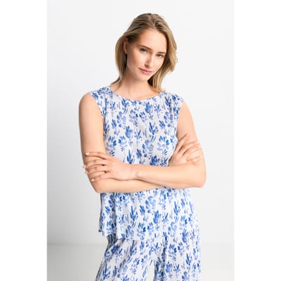 Rich & Royal Printed Crinkle Top Recycled Cotton Blue Maat: S | Mouwloze Tops Outlet | Dames | Blauw