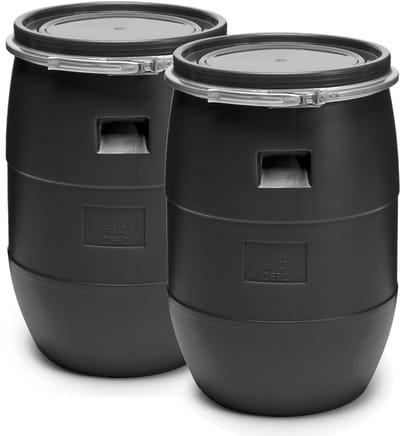 Garronda 2x60L Kunststof Trommel Met Deksel - Regenton - Vat - HDPE - Voedselvat - Tuin Hobbock – Zwartx2 – GD-STE-Barrel-B60C-2B