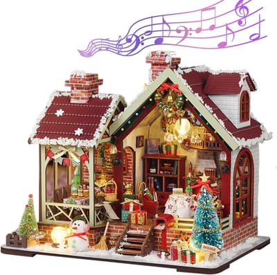 Miniatuur Huis - Houten Bouwpakket - Boekenhoek Decoratie - Precisie Randen - 25 cm Breed - Houtkleur