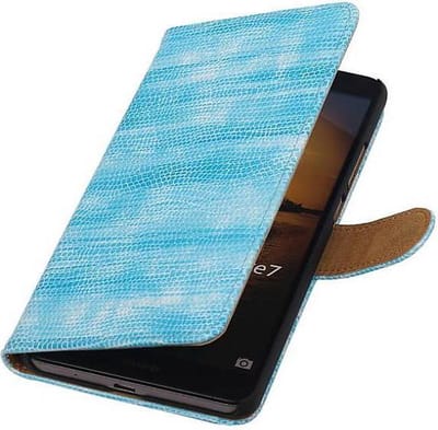 Hagedis Bookstyle Wallet Case Hoesje Geschikt voor Huawei Mate 7 Turquoise