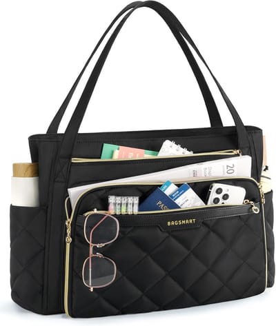 Draagbare laptoptas voor vrouwen tot 15.6 inch, gewatteerde werk- en schooltas met bestandsorganizer, ideaal voor kantoor en universiteit