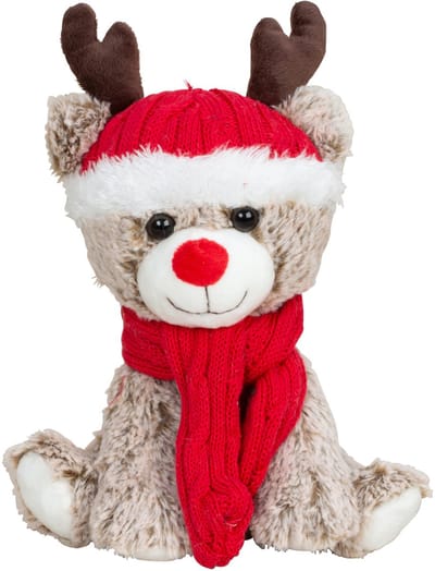 Free & Easy Pluche rendier knuffel - 25 cm - met rode muts en sjaal - knuffeldier