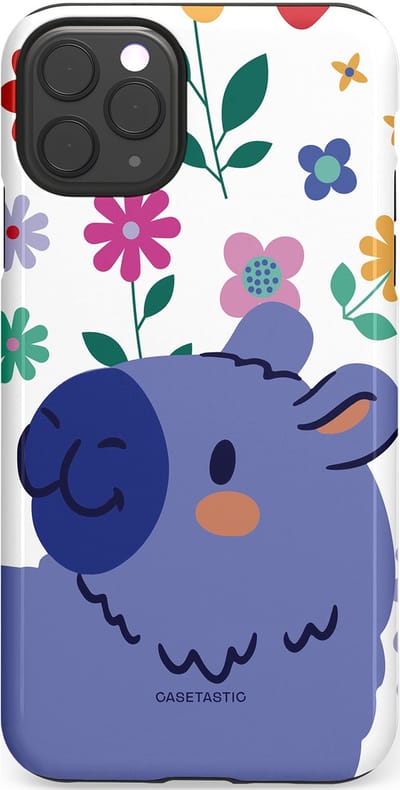 Casetastic Hoesje Geschikt voor Apple iPhone 11 Pro Max - Stijlvolle Beschermende Duo-layer Case - Capibara Bloempje Blauw