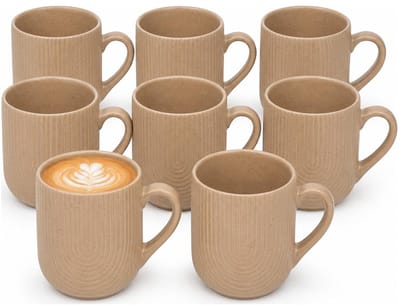 Secret de Gourmet koffie mok Memphis - 8x stuks - beige - 300 ml - drink mokken - keramiek - met stijlvol motief
