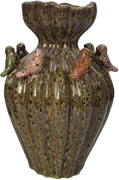 Boutique Trukado - Diga Colmore Vaas met Vogels LENNY 30cm keramiek antique green