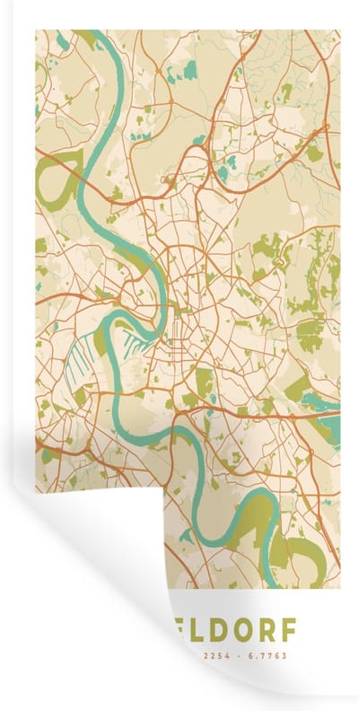 Muurstickers - Sticker Folie - Düsseldorf - Stadskaart - Plattegrond - Vintage - Kaart - 40x80 cm - Plakfolie - Muurstickers Kinderkamer - Zelfklevend Behang - Zelfklevend behangpapier - Stickerfolie