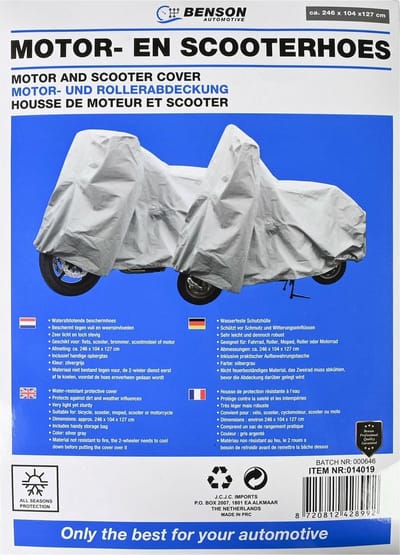 Benson Beschermhoes - 2x - motor/scooter/fiets - 246 x 104 x 127 cm - Fietshoes