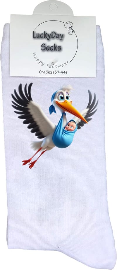 Ooievaar - Verjaardag cadeau - Grappige sokken - kraam cadeau - Jongen -Leuke sokken voor heren en dames - Moederdag - Vaderdag - Cadeau voor hem en haar - Kerstcadeau - Vrolijke sokken - Valentijns cadeau - Sokken waar je vrolijk van wordt - 37-44