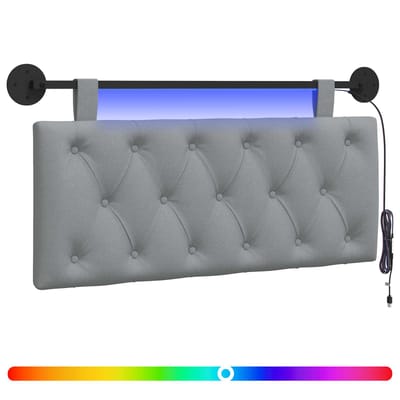vidaXL - Hangend - hoofdbord - Met - LED-verlichting - Lichtgrijs - Stof