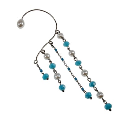 Earcuff Oorbel Dames, Elegante Oorbel met Parels en Turquoise Kristalle, RVS - Handgemaakt door esde2