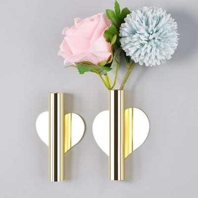 SnelShoppen - 2 Stuks Gouden Wandvaas - Modern Decoratief Metalen Vazen voor Woonkamer, Slaapkamer, Achtergronddecoratie - 11 x 1.8 cm