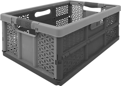 5Five Vouwkrat/boodschappenkrat - 32 liter - zwart/grijs - kunststof - 48 x 35 x 24 cm