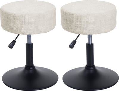 Set van 2 krukken MCW-C22, zitkruk, in hoogte verstelbaar, draaibaar Ø 37 cm Stof Chenille (465 g/m²) MVG ~ crème-wit