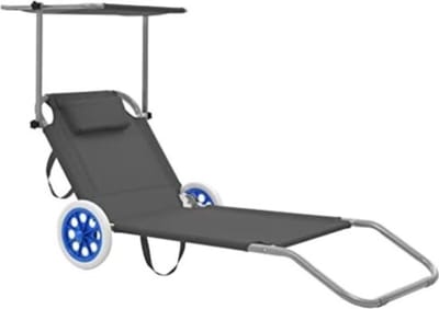 Strandstoel Inklapbaar - Strandstoel Opvouwbaar - Strandstoel Volwassenen - Strandstoel Verstelbaar - Strandstoel Met Wielen - Grijs