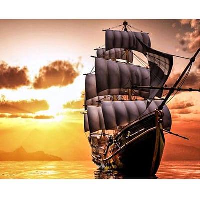 Cross Stitch Kit DIY Diamond borduurwerk zonsondergang jacht volledige ronde Diamond schilderij mozaïek Home Decor 20X30CM black
