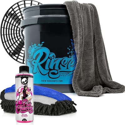Nuke Guys Starter Auto Rinse Set - wasemmer met GritGuard vuilinzet + Pink Cherry autoshampoo 500ml + 3in1 washmitt + Gamma Dryer Twisted Pile droogdoek XL + autoverzorging hanxdwas