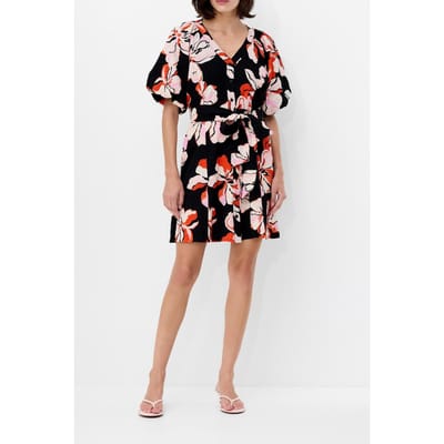 French Connection Milani Rhian Puff Slv Mini Drs Black Multi Maat: 10 | Maxi Jurken Outlet | Dames | Zwart