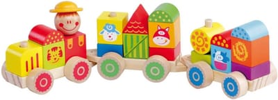 Houten Trein - Speelgoed Trein - Kinderspel - 23 Delen - 38 x 9.5 x 7.5 cm - Natuurlijk Hout