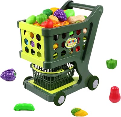 Winkelwagen Speelgoed - Kinderspeelgoed boodschappen - Rollenspel stimuleren - Ronde randen ontwerp - 35x30x22 cm - Enkele Attribuut