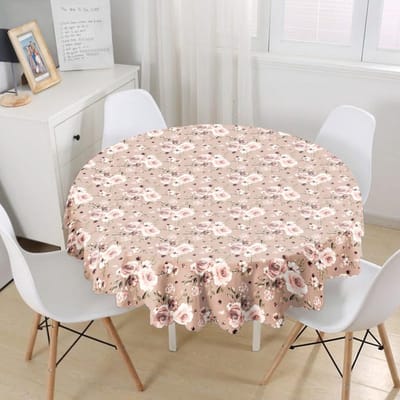 Rond Tafelkleed Ø140cm - Bedrukt Velvet Textiel - Lichtbruine bloemen - Tafelkleden - Tafellaken