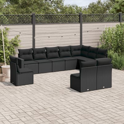 vidaXL - 10-delige - Loungeset - met - kussens - poly - rattan - zwart