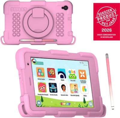 DEPLAY Kindertablet SMART 5 – Android 15 - 64GB Opslag - 4GB RAM – Kidsproof Tablet – Ouder controle – Vanaf 2+ Jaar – 8 Inch – Met Pen, Beschermhoes, Keycord & Blauwlicht Screenprotector – 5000 mAh Batterij – Roze