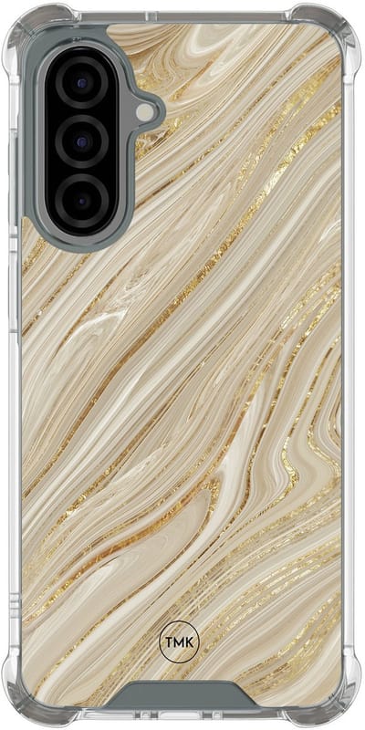 Shockproof hoesje geschikt voor Samsung Galaxy A56 - Golden marble - Schokbestendig - Verhoogde randen - TPU case - Extra Sterke Back Cover - Marmer - Transparant, Goud