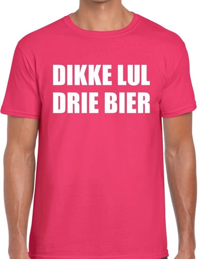 Dikke lul drie bier tekst t-shirt roze voor heren - heren feest t-shirts S