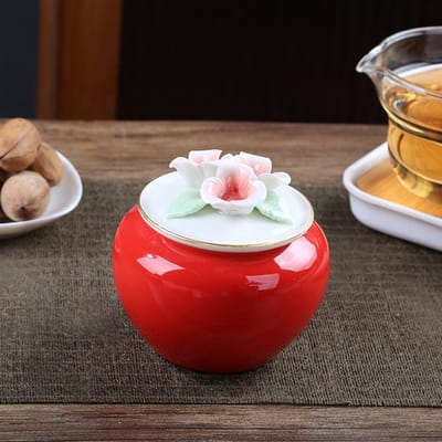 Prachtig bloemenarrangement-Urn Hond Kat Vogel – Urne – Keramiek – Urnen – Urn Voor Dieren – Urn Hond Overleden – Urn Kat – 180 ML –Rood -Belle's product