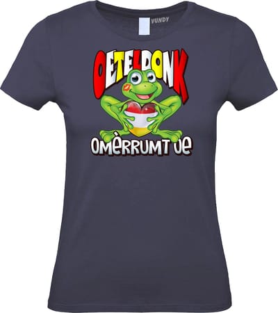 Dames t-shirt Oeteldonk Omèrrumt Oe | Carnavalskleding dames | Carnaval Kostuum | Foute Party | Navy Dames | maat XS