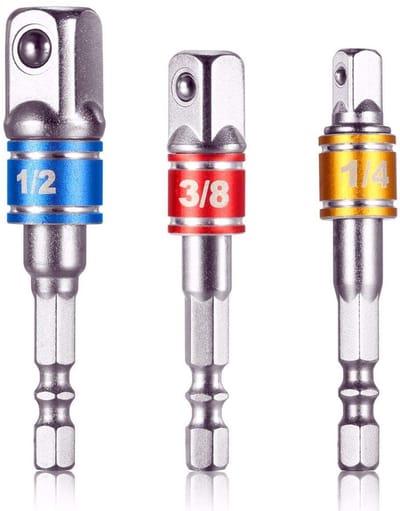 3-delige zeskant schroefadapter set-kleurrijk-draaistang-1/2 3/8 1/4 vierkante kop-gereedschap accessoire