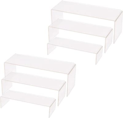 Set van 6 transparante acryl displayverhogers - 3 maten - voor collecties, figuren en cosmetica.