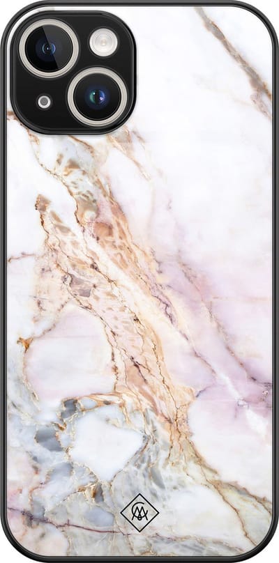 Casimoda® hoesje - Geschikt voor iPhone 13 - Parelmoer Marmer - Luxe Hard Case Zwart - Backcover telefoonhoesje - Multi