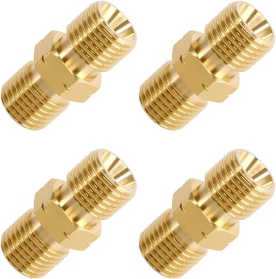 Set van 4 Gas Slangkoppelingen, Dubbele Nippel, 1/4 Inch, Snelle Aansluiting voor Propaan, Acetyleen en Luchtbehandeling, Ideaal voor Zonne-installaties en Loodgieterswerk