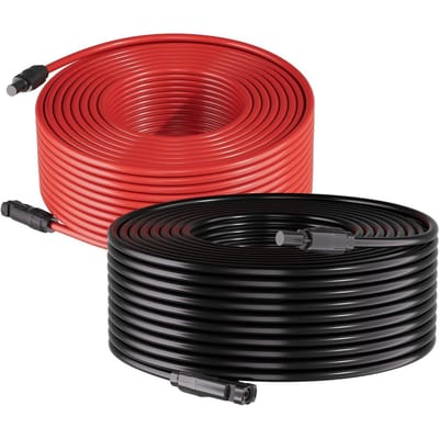 Zonnepaneel Verlengsnoer, 19,81M Zwart + 19,81M Rood, 10 AWG (6 mm²), Zonnepaneel Draad met Vrouwelijke en Mannelijke Connectoren, IP67 Waterdicht PV Vertind