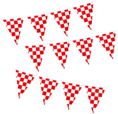 PartyXplosion Vlaggenlijn Brabant Carnaval - 3x - 10 m - Carnaval - rood/wit geblokt - kunststof