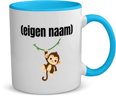Akyol - kleine aap met eigen naam koffiemok - theemok - blauw - Aap - apen liefhebbers - iemand die houdt van apen - verjaardag - cadeau - kado - 350 ML inhoud