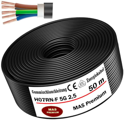 Flexibele 5-aderige Rubber Energiekabel H07RN-F 2,5 mm² voor Buiten en Zware Apparatuur - Diverse Lengtes